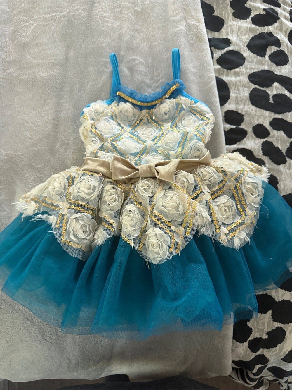 Blue & Ivory Tulle Floral Bow costume solo costume small child